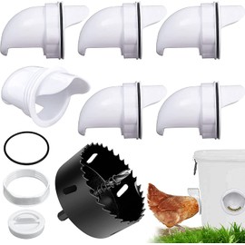 6 Pack DIY Chicken Feeder Kit, No Waste Poultry Feeder Port Gravity Feed Kit for Buckets, Barrels, Bins | Rian Proof (6 Feeder Ports with Hole Saw)