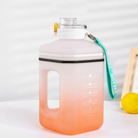 Square Sports Water Bottle, 2.2L Water Bottle for Kids, Motivational Large Water Bottle with Time Marker, Leakproof Frosted Gradient Water Jug, Wide Mouth Portable for Fitness Outdoor Sports Helves