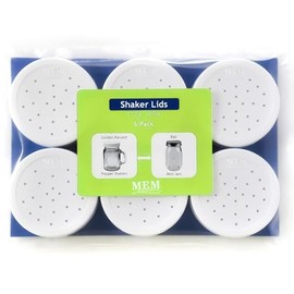 (6 Pack) - White M.E.M Plastic Replacement Lids for 4 oz Golden Harvest Salt & Pepper Shaker Jars and 4 oz Ball Mini Mason Jars - Caps Fit all (48-400) or 2" Diameter Salt and Pepper Shakers Glass Set