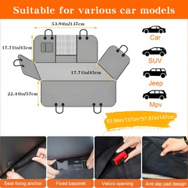 YQSZWJ 600D Waterproof Dog Car Seat Cover - Heavy Duty Scratch Proof Pet Hammock for Back Seat w/Mesh Window, Storage Bag & Seat Belt, Non-Slip for SUV/Truck/Sedan