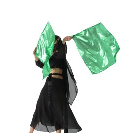 Wuchieal One Pair 26.77 Inch Metallic color Flag Poi with Rod, Church Liturgical Praise Prophetic Worship Adoration Dance Banner Poi Streamer, Practice Play Gorgeous Poi Flag (Green)