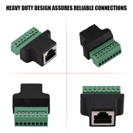 ASHATA RJ45 Female to Terminal Block 8-Pin Adapter, LAN Network Plug Ethernet RJ45 Female Terminal Block to 8 Pin Screw Terminal Converter Adapter Black