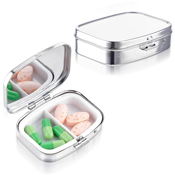 Sibba Pill Box with 2 Compartments, 2 Pack, Stainless Steel