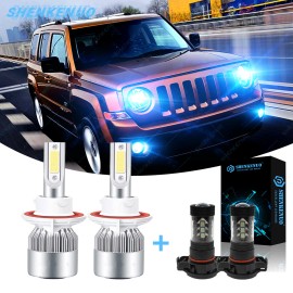 SHENKENUO For Jeep Patriot 2010-2017 4X LED Headlight High/LOW Beam + Fog Light Bulbs kit