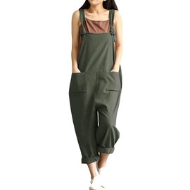 Aedvoouer Women's Overalls Jumpsuits Plus Size Wide Leg Loose Linen Baggy Bib Pants,M,B-green