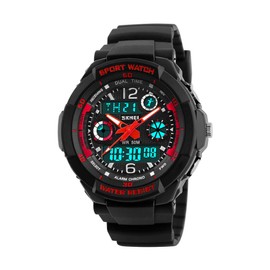 Wristwatch, Kids Digital Watch, 16.8 ft (50 m), Waterproof, Multifunctional, Sports, Boys Watch, Outdoor, Analog, Digital Display, Birthday Gift, 03-red color