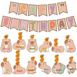 Motiskyy Happy Birthday Bulletin Board Decorations Set Classroom Birthday Bulletin Board Decor Chart Calendar Cutouts Decorations for Teachers School Classroom Wall Decor (Capybara)