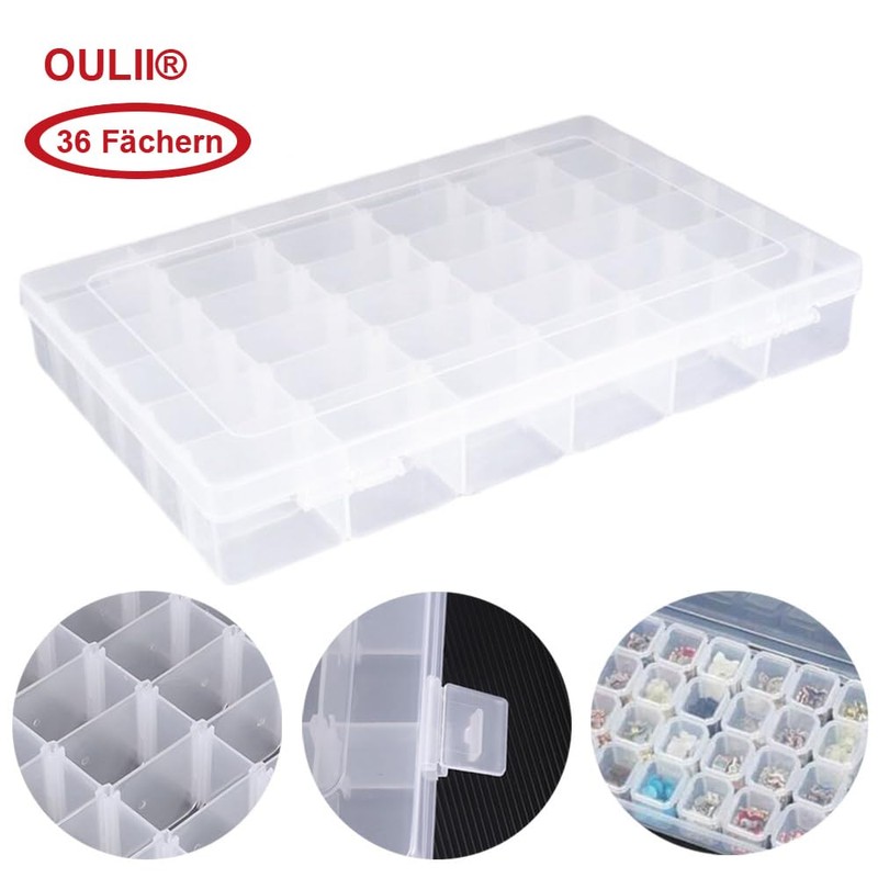 OULII 36 Compartments Clear Plastic Storage Box Jewelry Boxes