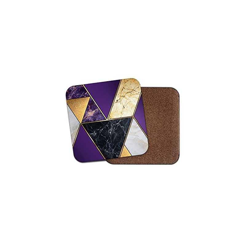 Square Single Coaster - Art Deco Purple Marble Effect New