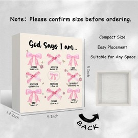 Nrleey Coquette Bow Wooden Sign - Coquette Room Decor, Pink God Says I Am Wooden Box Signs, Preppy Coquette Bow Bible Verse Decor, Inspirational Christian Gifts for Women, 5 X 5 Inches