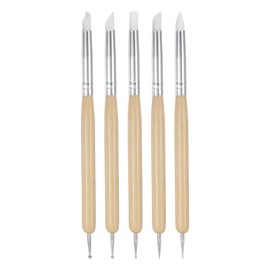 HARFINGTON 5 Pcs Silicone Clay Sculpting Tool Double-Ended Rubber Tip Metal Ball Silicon Shaper Pens Modeling Stylus Dotting Tool for DIY Handicraft Sculpture Pottery Painting, Wood