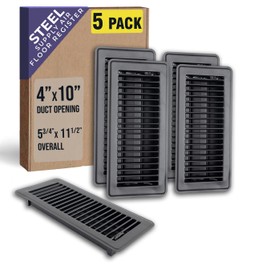 [5 Pack] Fits 4x10 and 10x4 Duct Opening | Floor Register with Louvered Design by Handua | Heavy Duty Walkable Design with Damper | Floor Vent Grille | Easy to Adjust Air Supply Lever | Black