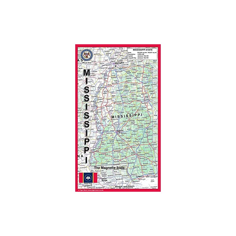 Mississippi State Physical Map - 14.4 x 25 inches -