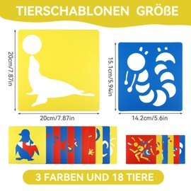 Children's Painting Stencils Set, Animal Painting Stencils, Plastic, Reusable Painting Stencils, Drawing Stencils for DIY Crafts, Learning, Crafts, Scrapbooking, Photo Album, Pack of 18