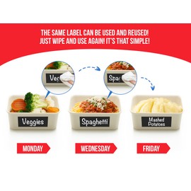 MESS Reusable Labels for Food Containers - Chalkboard Erasable Kitchen Labels (96-Pack 1x3" & 1.5") - Labels for Organizing - Dry Erase Food Labels for Containers - Removable Labels Freezer Fridge