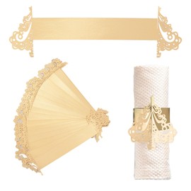 URROMA 50Pcs Christmas Tree Napkin Rings Gold Reflective Paper Napkin Holder Hollow Household Napkin Buckle for Table Decor Wedding Xmas Party