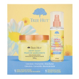 Tree Hut Dewy Daisy Gift Set | Exfoliating Body Scrub & Hydrating Body Spray | Long-lasting Scent | Skin Care Bundle | Vegan | 18 & 6 Fl oz.