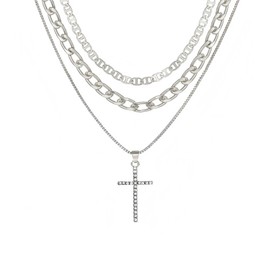 Layered Necklaces for Women 14K Gold/Silver Stackable Choker Necklaces for Women Trendy Layering Stacked Pendant Necklace Dainty Simple Chain Jewelry Gift (Silver cross)