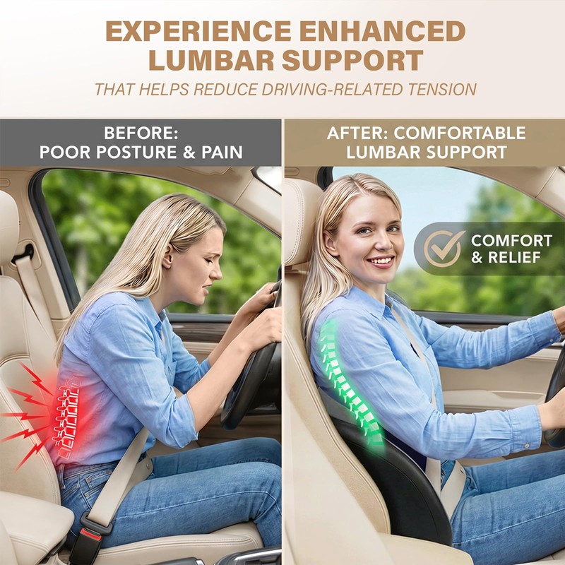 TIMBERHIDE Lumbar Support Pillow for Car, Built in Vibration Massage,
