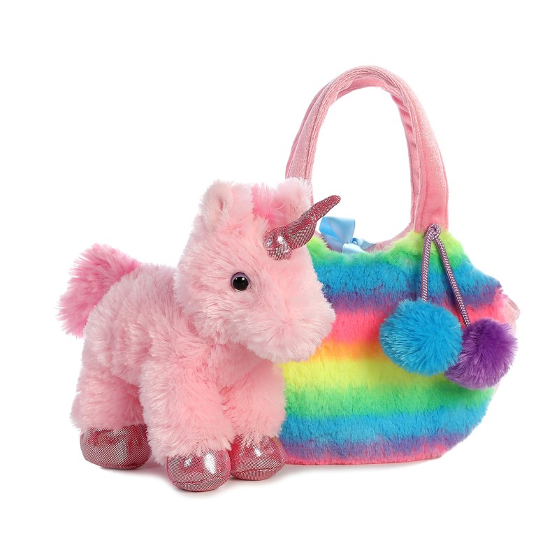 Aurora World Fancy Pals Pet Unicorn Carrier Plush, Rainbow