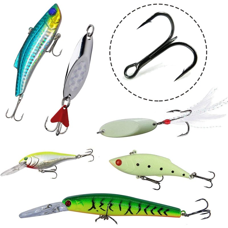 180pcs/Box Treble Fishing Hooks Sharp Round Bend Treble Hooks Strong