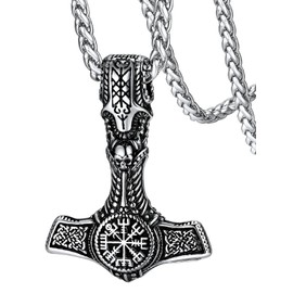 Viking Mjolnir Necklace for Men Stainless Steel Norse Viking Pendant Nordic Mythology Jewelry