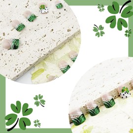 St. Patrick's Day Nails Press on Nails Short Fake Nails Green Gold Shiny French Black White Polka Dot Four-Leaf Clover with Glitter Design Rhinestone Nail Shamrock Irish Stick on Nails Gift for Women