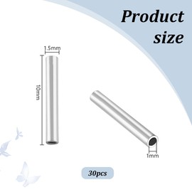 PH PandaHall Pack of 30 925 Sterling Silver Tube Beads, 10 mm, Smooth Pasta Tube Connector, Long Beads, Bracelet Tube, Splitter, Loose Beads for Making Jewellery, Necklaces, Bore: 1 mm