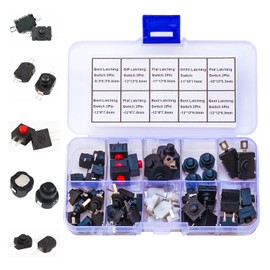 JTSNERU Latching Mini Push Button Switch Assorted Kit Self-Lock Micro Mini Bent & Flat 2Pin 3Pin 4Pin On Off Switch for Torch SMD Flashlight Type Light Lamp (JTS-Latching)