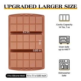 KASHME KASHME 1 Pc Chocolate Bar Mold Deep Large Chocolate Molds Silicone Break Apart Thick Silicone Molds for Candy Bar (10 Snap