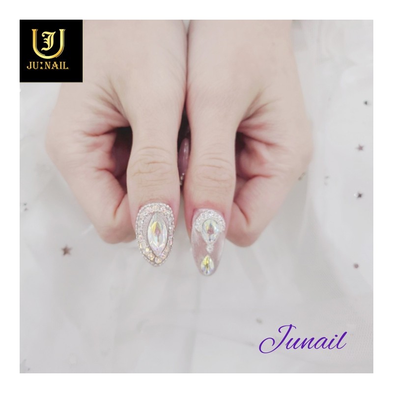 Lace pink handmade nail tips - Long nose pin /