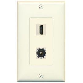 RiteAV 1 Port HDMI 1 TOSLINK Jack Coupler Female-Female Decorative Wall Plate [Light-Almond]