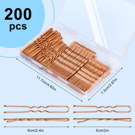 TsMADDTs Hair Pins, 200PCS Rose Gold Bobby Pins and U Shaped Hair Pins for Women Styling, Hair Pins for Bun with Box, 2.4 Inch & 2 Inch