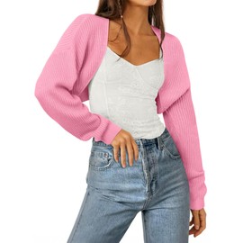 Womens 2025 Cropped Cardigans Sweater Long Sleeve Open Front Ribbed Knit Bolero Shrug Cute Pink Y2K Tops Drop Shoulder Fall Clothes 2025
