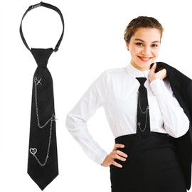 APLZGMG Black Tie for Women with Star Heart, Pre-Tied Punk Metal Chain Ties for Uniform, School, Shirt Accessory, Adjustable Necktie for Women School Uniform Shirt Accessory