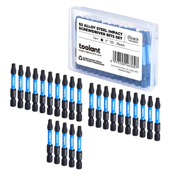 toolant 2” Impact Torx Bits 25pack (T25), 1/4” Hex-Shank S2