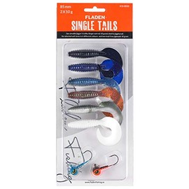 FLADEN Fishing SOFT BAITS - Quality SINGLE CURLY TAILS Assortment Pack with Zinc Jigheads 5g / 8g / 10g - Quality Fishing Imitation Bait Lure Pack (6 Assorted 85mm / 10g) [20-406503]