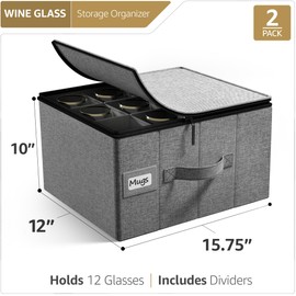 Sorbus Stemware Storage Cases Hard Shell, Wine Glass Storage Box Case with Dividers and Handle - China Storage Containers Holds 12 Crystal Glassware, Red White Wine Glasses, Champagne Flutes, Goblets