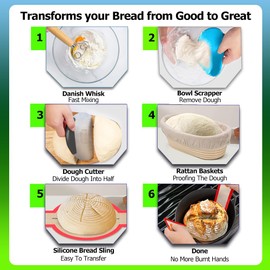 Bread Proofing Basket Set of 2 | 10 Inch Oval & 9 inch Round Banneton Basket with Sourdough Bread - Perfect Dough Rising Tool for Artisan Bread Making - Complete Set of Bread Making Kit