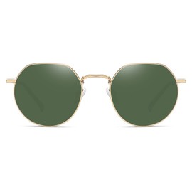 Fozono Polygon Polarized Sunglasses for Women Men Round Retro Classic Sun Glasses UV400 Protective Gold Frame-G15 Lens