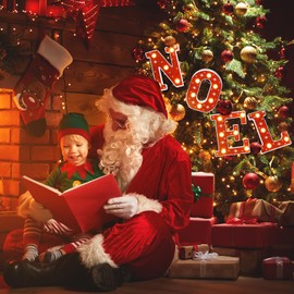 Roowest 4 Pack Christmas Light up Noel Sign LED Noel Letter Glitter Battery Powered Marquee Letters for Christmas Night Home Bar Birthday Party Bedroom Tabletop Decoration(Red)