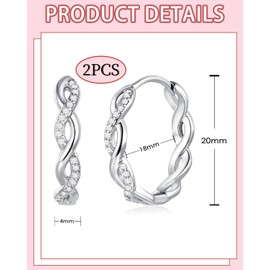 MYGLOAR Women's Hoop Earrings Silver Hypoallergenic Hoop Earrings 925 Sterling Silver Gold Plated 14K White Gold Plated Formula Crystal Cubic Zirconia Lightweight Small Hoop Earrings Silver