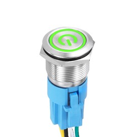 DMiotech 19mm / 3/4" Push Button Switch, IP65 1NO1NC 12-24V 5A Momentary Latching Push Button Starter Light Switch Self-locking with Green Switch, Stainless Steel Flat Head Silver