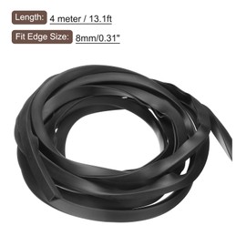 sourcing map sourcing map U Channel Edge Trim, 13.1ft Length Rubber Guard Seal Strip Edge Protector Flat Type Fit for 8mm Edge, (7/16" W x 15/32" H) Black