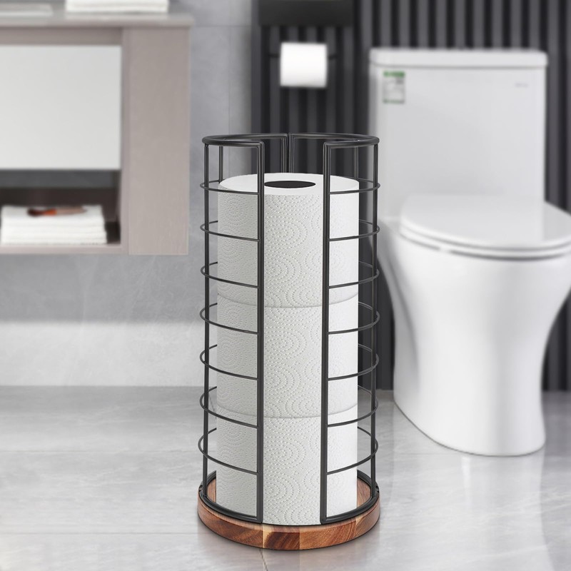 NearMoon Toilet Paper Organizer Stand, Freestanding 3 Rolls Tissue Storage,
