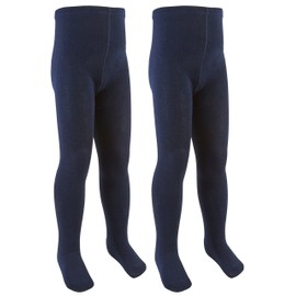 i2i Girls Cotton Rich Plain Knit Tights 2 Pack Blue 7-8 Years