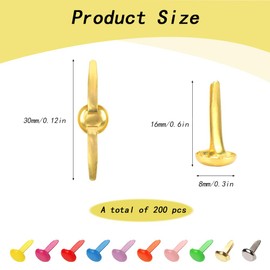 TRKETK Pack of 200 Mini Colourful Brads, Pattern Bag Clips, Mini Round Head Clips, 8 x 16 mm, Colourful Mini Scrapbooking Brads, Metal Paper Fasteners for Paper Crafts, DIY, Scrapbook, Cards, Photo