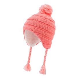 Magracy Toddler Earflap Beanie for Boys Girls Kids Sherpa Lined Winter Knit Hat with Flaps Flesh Pink M