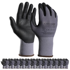 LOCCEF Safety Gloves with Micro Foam Nitrile Coating - 12 Pairs Seamless Knitted Nylon Gloves, DIY Gloves, Micro Foam Gloves (8/M, Grey-12 Pairs)