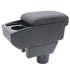 for Mitsubishi Mirage 2014-2024 Car Armrest Box Center Console Accessory Leather Arm Rest Double-Layer Storage Space with Cup Holder (Black Thread)